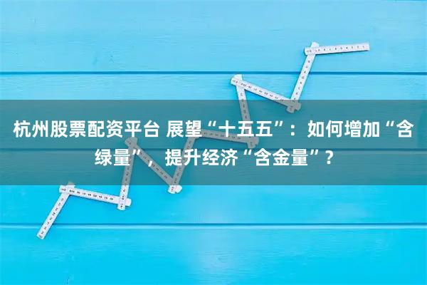 杭州股票配资平台 展望“十五五”：如何增加“含绿量”，提升经济“含金量”？
